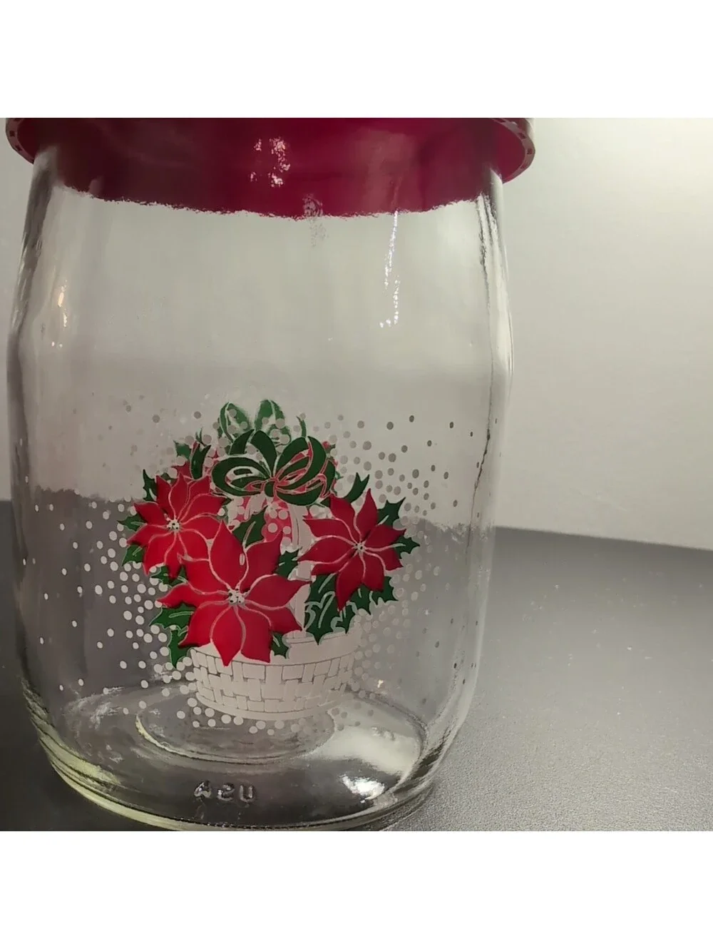 Vintage Carlton Glass Jar with Lid|Christmas|Poinsettia|Cookie Jar|1 Liter|USA